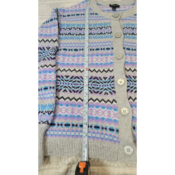 Talbots Petite Fair Isle Cardigan Sweater – Gray Multi Pastel – Size SP - Picture 5 of 7